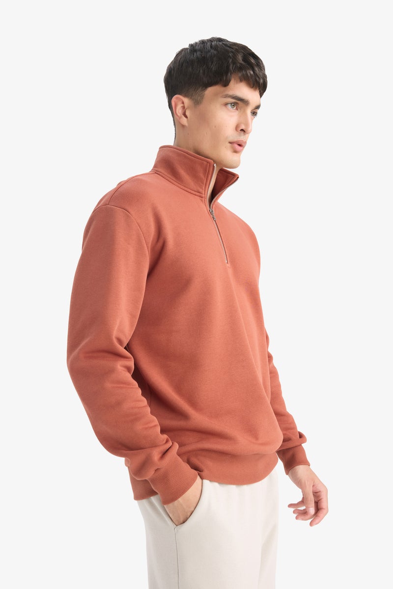 DeFacto Brown Man Regular Fit High Neck Thick Sweatshirt Casual - Image 4
